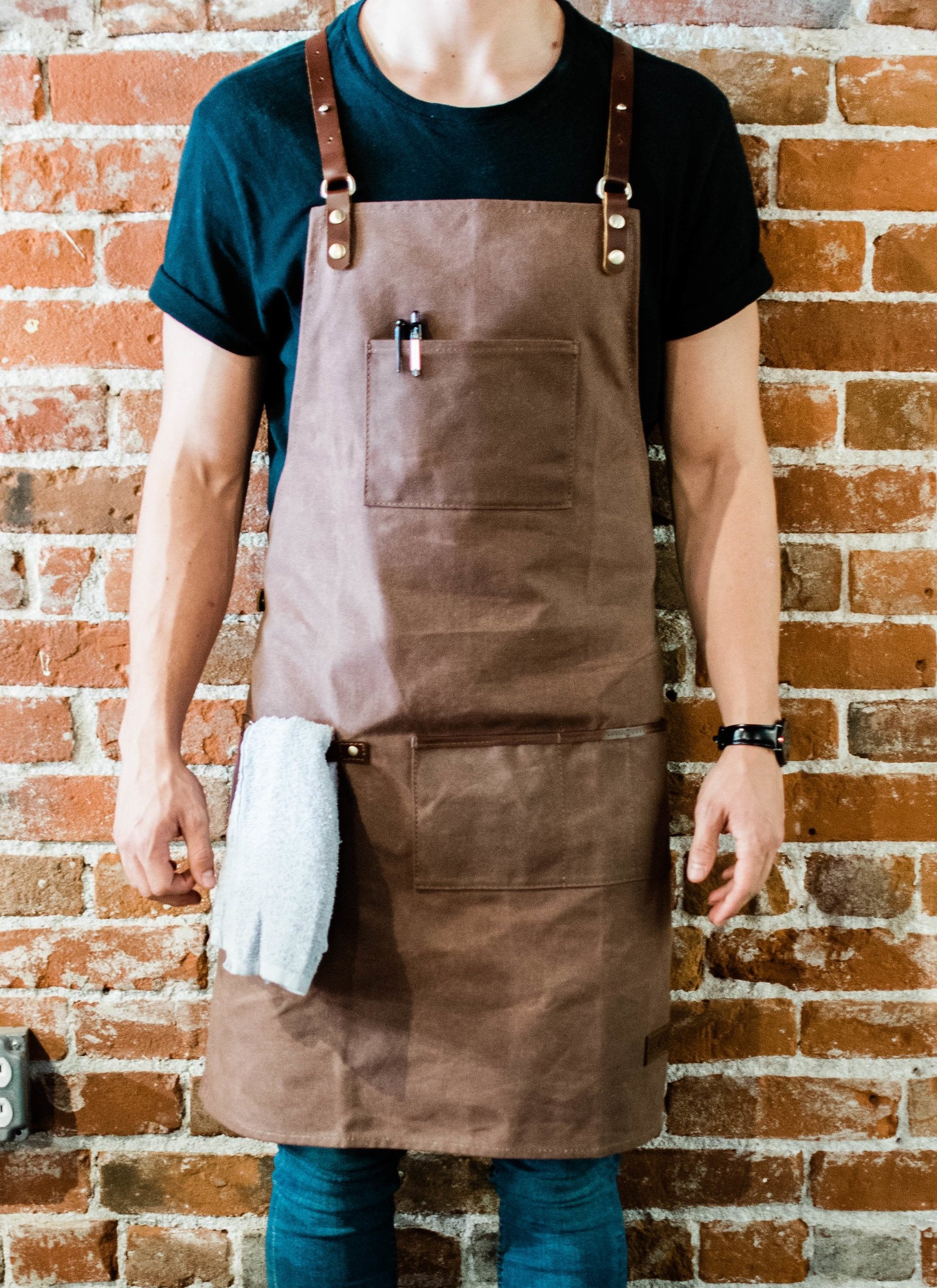 Camel Canvas and Leather Apron for Bartender